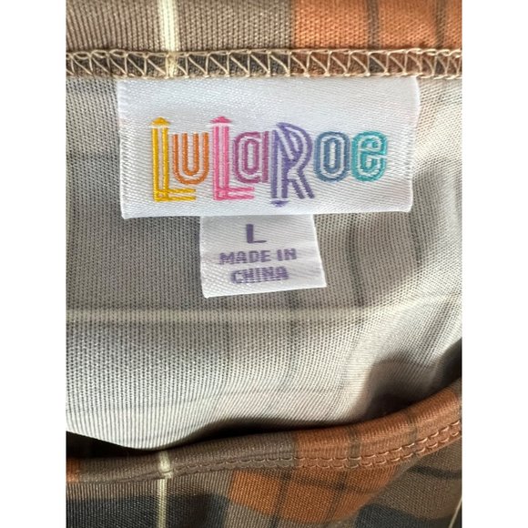 NWT Lula Roe Dress Large Orange Gray White Plaid Maxi Sheath Short Sleeve Round - Picture 9 of 11